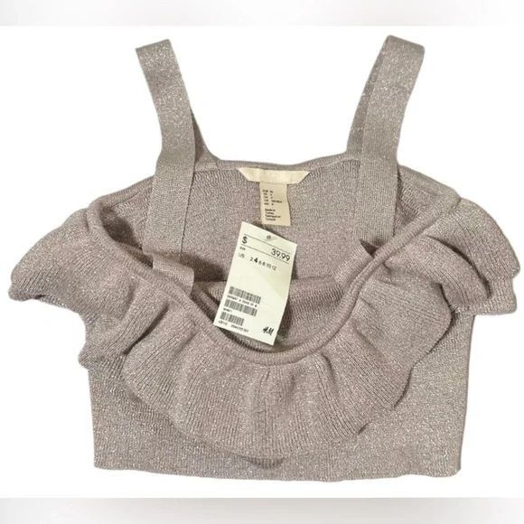 𝙁𝙍𝙀𝙀 🅽🅴🆆 H&M glitter party crop top, light pink / tan / gold - size 4 - Picture 6 of 11